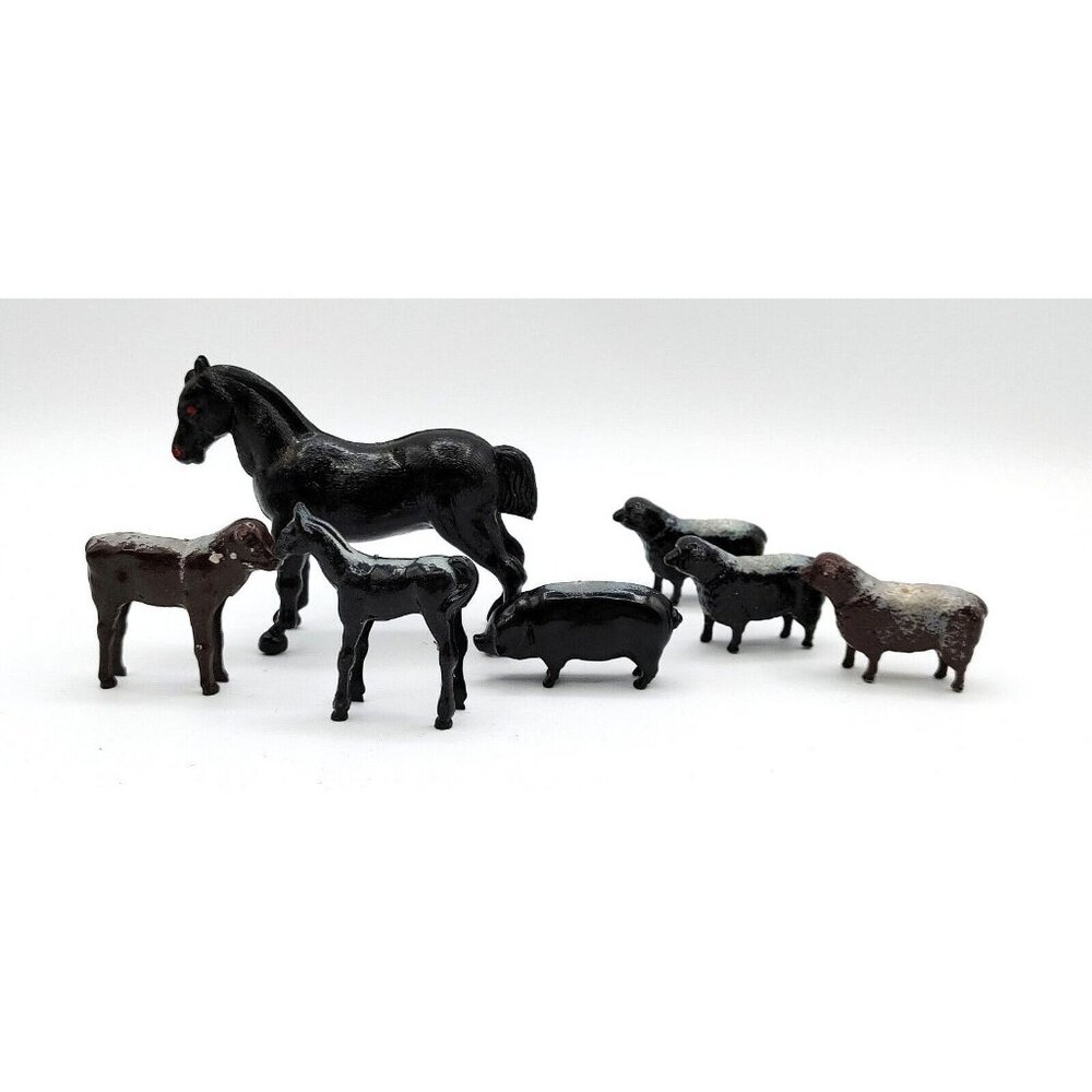 1930's Miniature Plastic Farm Animals Horse Calf Pig Sheep Lot of 7
